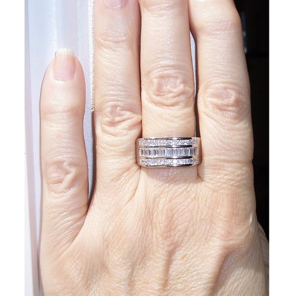 925 STERLING SILVER Men's Channel Set Cubic Zirconia Band Ring - Picture 4 of 16